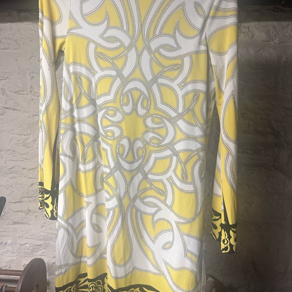 Nicole Miller Yellow Gray Long Sleeve Sheath Dress